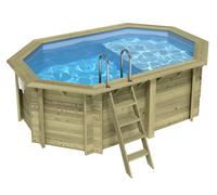 Piscine bois Altanka NEMO octogonale allongée avec plage 4,3 x 3m H 1,31m liner bleu, sans dalle béton