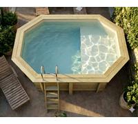 Piscine bois Altanka NEMO octogonale allongée avec plage 4,3 x 3m H 1,31m liner sable, sans dalle béton