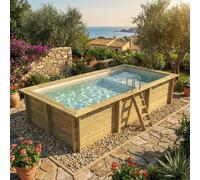 Piscine bois AQUA 4.65 x 2.85 - H.1.24 m avec plage - Bleu clair