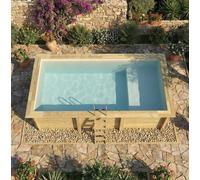 Piscine bois AQUA 6.10 x 2.85 - H.1.31 m avec plage - Bleu clair