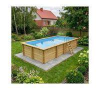 Piscine bois AQUA 7.00 x 3.75 - H.1.45 m avec plage - Bleu clair