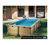 Piscine bois Azura 5,05 x 3,50 x 1,26 m - Liner bleu + Kit margelles -