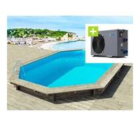 Piscine bois " Brazilia " 5.86 x 3.86 x 1.20 m + Pompe à chaleur réversible "Simplicity by Hayward" ON/OFF - 5 kW - Blanc