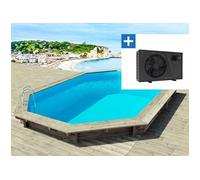 Piscine bois " Bora " 5.86 x 3.86 x 1.30 m + Pompe à chaleur réversible "Simplicity by Hayward" ON/OFF - 5 kW - Blanc
