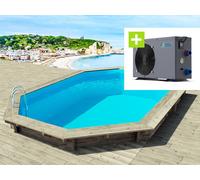 Piscine bois " Brazilia 145 " 5.86 x 3.86 x 1.44 m + Pompe à chaleur 6 kw/h inverter "PowerLine by Hayward" - Noir