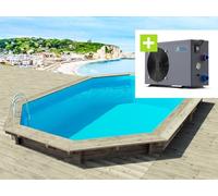 Piscine bois " Brazilia 144 " 5.86 x 3.86 x 1.44 m + Pompe à chaleur - Puissance 6.1 kW