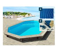 Piscine bois "" Brazilia "" 5.86 x 3.86 x 1.20 m - Bâche à bulles 180 µ - Bâche hiver 280 g/m²