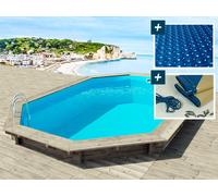 Piscine bois " Brazilia " 5.86 x 3.86 x 1.20 m - Bâche à bulles 180 µ - Bâche hiver 280 g/m²