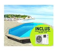 Piscine bois " brazilia " 5. 86 x 3. 86 x 1. 20 m + pompe à chaleur réversible "simplicity by hayward" on/off - 5 kw - blanc