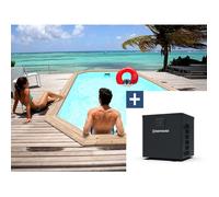 Piscine bois " Cordoue " - 3.48 x 2.15 x 1.18 m + Mini pompe à chaleur 3.5kW - Métal - Gris