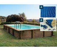 Piscine bois en kit rectangle " Murano " - 12.20 x 6.20 x 1.44 m - Bâche à bulles 400 µ - Bâche hiver 280 g/m²