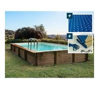 Piscine bois en kit rectangle "Oceano " - 9.20 x 5.20 x 1.44 m - Bâche à bulles 400 µ - Bâche hiver 280 g/m²