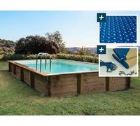 Piscine Bois en kit Rectangle Tampa 145" - 7.20 x 4.20 x 1.44 m - Bâche à Bulles 400 µ - Bâche Hiver 280 g/m²