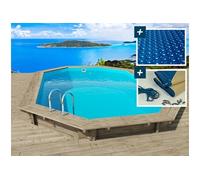 Piscine bois " Florida 130 " - 6.57 x 4.57 x 1.31 m + Bâche à bulles 180 µ + Bâche hiver 280 gr/m²