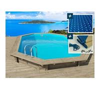 piscine bois havana 7.57 x 4.07 x 1.44 m - bâche à bulles 180 µ - bâche hiver 280 g/m²