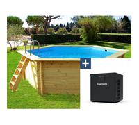 Piscine bois " Hawai " - 4.10 x 1.18 m + Mini pompe à chaleur 3.4kW - Métal - Gris foncé