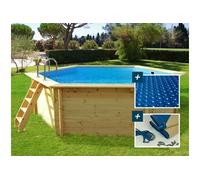 Piscine bois "Hawai" - 4.10 x 1.20 m + Bâche à bulles 180 + Bâche hiver 280 gr/m² G