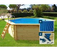 Piscine bois "Hawai" - 4.10 x 1.20 m + Bâche à bulles 180 + Bâche hiver 280 gr/m²