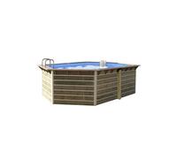 Piscine bois hexagonale 510x320x129 cm SABTANG - montage rapide, filtration incluse, échelle inox/bois - structure pin traité classe IV - hors sol ou