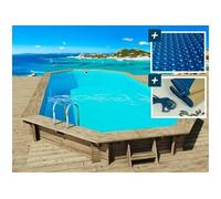 Piscine bois " Ibiza " - 8.57 x 4.57 x 1.31 m - Bâche à bulles 180 µ - Bâche hiver 280 g/m²