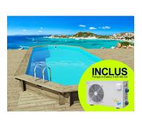 Habitat Et Jardin Piscine bois Ibiza - 8.57 x 4.57 x 1.31 m +Pompe à chaleur réversible Simplicity by Hayward ON/OFF - 5 kW - Blanc