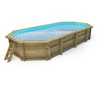Piscine bois " Ibiza " - 8.57 x 4.57 x 1.31 m - Bâche à bulles 180 µ - Bâche hiver 280 g/m²