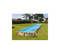 Piscine longue en bois 3,50 x 15,50 - Linea Bleu Sans bâche