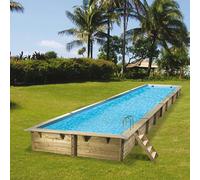 Piscine bois Linea 15,50 x 3,50 x h1,55m - Bleu