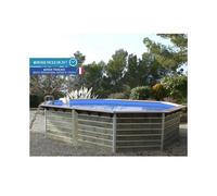 Piscine bois Longitudinale 590x420x129 cm FUGUA - montage rapide, filtration incluse, échelle inox/bois - structure pin traité classe IV - hors sol