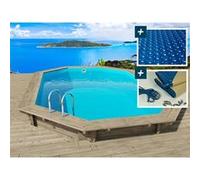 Piscine bois " Miami 120 " - 4.86 x 3.36 x 1.20 m + Bâche à bulles 180 µ + Bâche hiver 280 gr/m² G