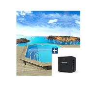 Piscine bois " Miami " - 4.86 x 3.36 x 1.20 m + Mini pompe à chaleur 3.5kW - Métal - Gris