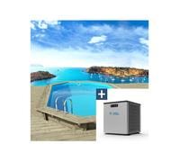 Piscine bois " Miami " - 4.86 x 3.36 x 1.20 m + Mini pompe à chaleur 3.5kW - Métal - Gris