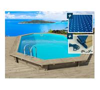 Piscine bois "" Miami 130 "" - 4.86 x 3.36 x 1.30 m + Bâche à bulles 180 µ + Bâche hiver 280 gr/m²