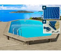 Piscine bois " Miami 145 " - 4.86 x 3.36 x 1.45 m + Bâche à bulles 180 µ + Bâche hiver 280 gr/m²