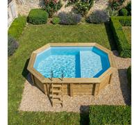 Piscine bois NEMO 4.30 x 3.00- H.1.24 m avec plage - Bleu clair