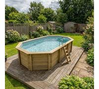 Piscine bois NEMO 7.30 x 3.97- H.1.45 m - Altanka - Bleu clair