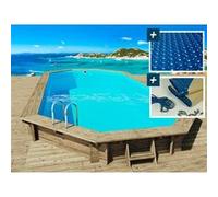 Piscine bois " Palma 130 " - 7.57 x 4.07 x 1.31 m + Bâche à bulles 180 µ + Bâche hiver 280 gr/m² G