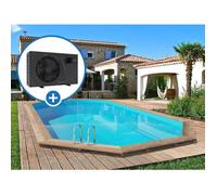 Piscine bois "" Palma 130 "" - 7.57 x 4.07 x 1.31 m + Pompe à chaleur pour piscine 6 kw/h inverter ""PowerLine by Hayward"" - Noir