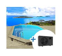 Piscine bois " Palma 145 " 7.57 x 4.07 x 1.44 m + Pompe à chaleur pour piscine 6 kw/h inverter "PowerLine by Hayward" - Noir