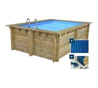 Piscine bois rectangle " Caimans " - 4.10 x 3.00 x 1.24 m + Bâche à bulles 180 µ - Bâche hiver 280 g/m²