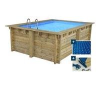 Piscine bois rectangle " Caimans 120 " - 4.10 x 3.00 x 1.24 m + Bâche à bulles 180 µ - Bâche hiver 280 g/m² G