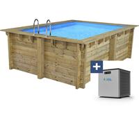 Piscine bois rectangle " Caimans 120 " - 4.10 x 3.00 x 1.24 m + Mini pompe à chaleur 3.5kW - Métal - Gris