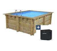 Piscine bois rectangle "" Caimans 120 "" - 4.10 x 3.00 x 1.24 m + Pompe à chaleur 3.5 kw/h - Hayward - ""Micro"" - Noir