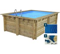 Piscine bois rectangle " Caimans 140 " - 4.10 x 3.00 x 1.39 m + Bâche à bulles 180 µ - Bâche hiver 280 g/m²