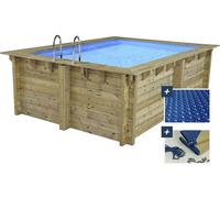 Piscine bois rectangle " Maldives " - 3.20 x 3.20 x 1.24 m + Bâche à bulles 180 µ - Bâche hiver 280 g/m²