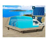 Piscine bois " Rio " - 5.60 x 3.70 x 1.24 m + bâche à bulles 180 µ + bâche hiver 280 gr/m²