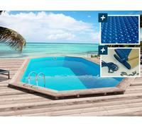 Piscine bois " Sao Paulo " - 6.57 x 4.07 x 1.20 m - Bâche à bulles 180 µ - Bâche hiver 280 g/m² -