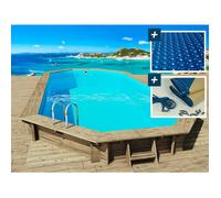 Piscine bois "" Sevilla 145 "" - 8.57 x 4.57 x 1.45 m + Bâche à bulles 180 µ + Bâche hiver 280 gr/m²