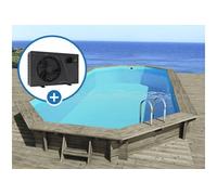 Piscine bois " Sevilla 145 " - 8.57 x 4.57 x 1.45 m + Pompe à chaleur pour piscine 6 kw/h inverter "PowerLine by Hayward" - Noir