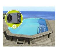 Piscine bois " Sevilla 145 " - 8.57 x 4.57 x 1.45 m + Pompe à chaleur pour piscine 6 kw/h inverter "PowerLine by Hayward" - Noir Bois